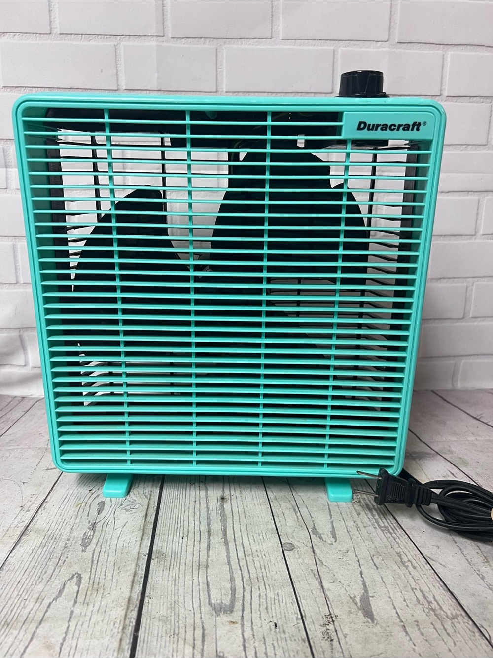 Vintage 90s Duracraft 10" Box Fan DB-10Sea Foam Green Blue Teal WORKS Two Speed